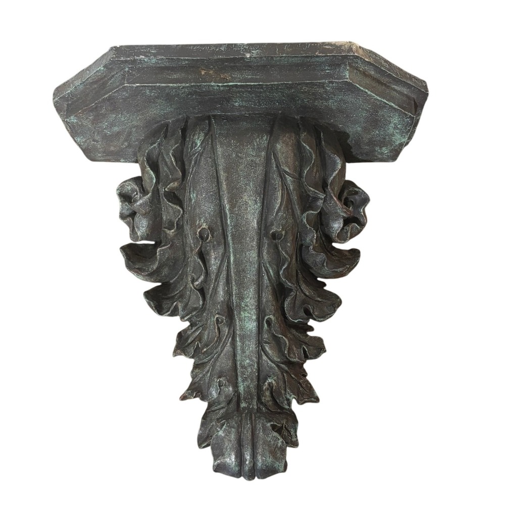 Vintage Style Wall Shelf Bronze Finish Leaf Design Home Decor Accent